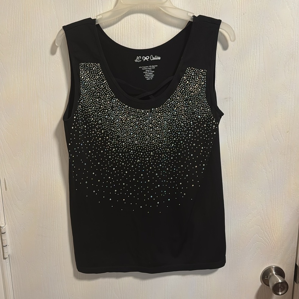 LC Couture SPARKLING Black Rhinestone Beaded Tank Top 2X‎ Stretchy Comfortable - Picture 8 of 8
